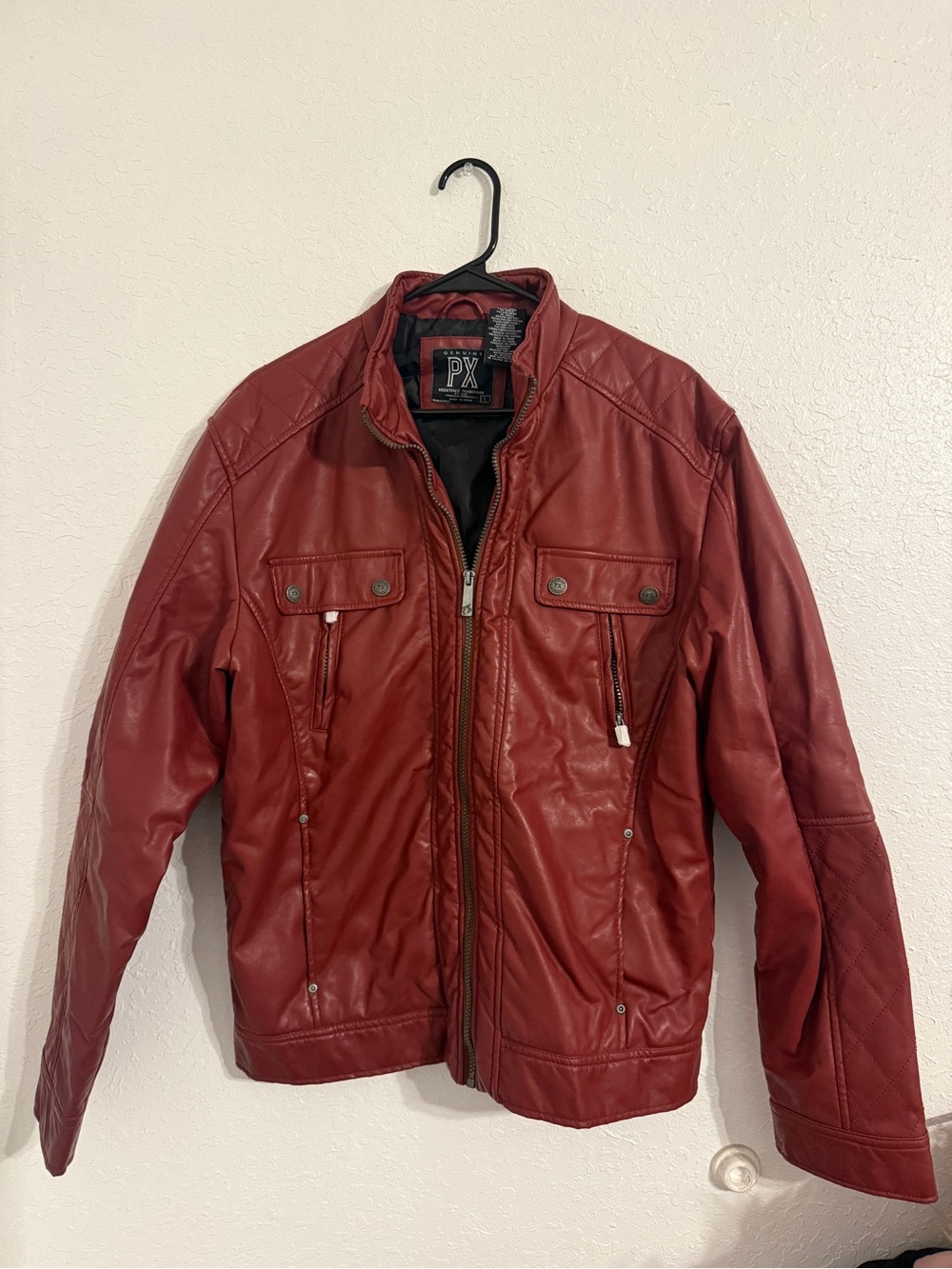 PX Premium Xpression Men's Red Faux Leather Bomber Jacket Moto Size Large